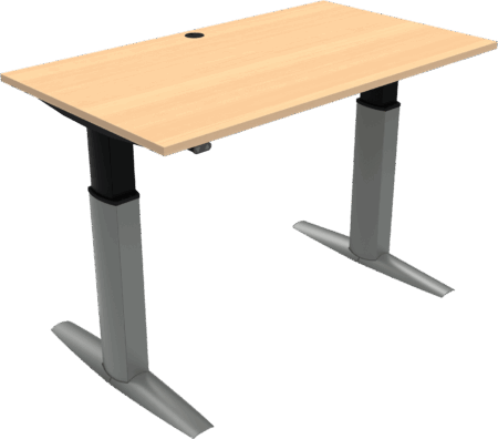 To-bens hæve-/sænkebord firkantet ZenNord ElevateLine højdejusterbart skrivebord bøg/natur-sølv 68-120 cm 80Ã140 cm